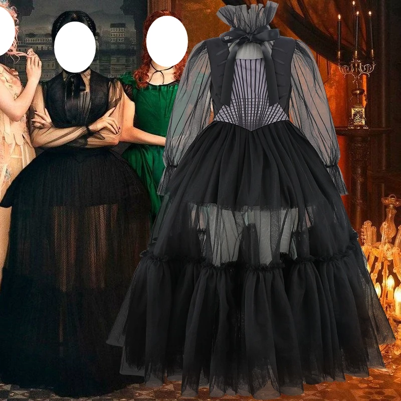

Scary Movie Girls Black Dress Cosplay Evening Gown Tulle Skirt Dance Wear Role Play Outfit Halloween Carnival Party