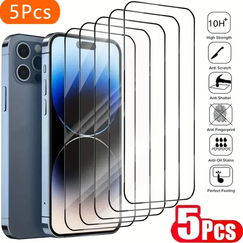 5PCS Copertura Completa Protezione Dello Schermo In Vetro Temperato Per iPhone 15 14 13 12 11 Pro Max Vetro di Protezione Per IPhoine XS XR X 8 7 Plus