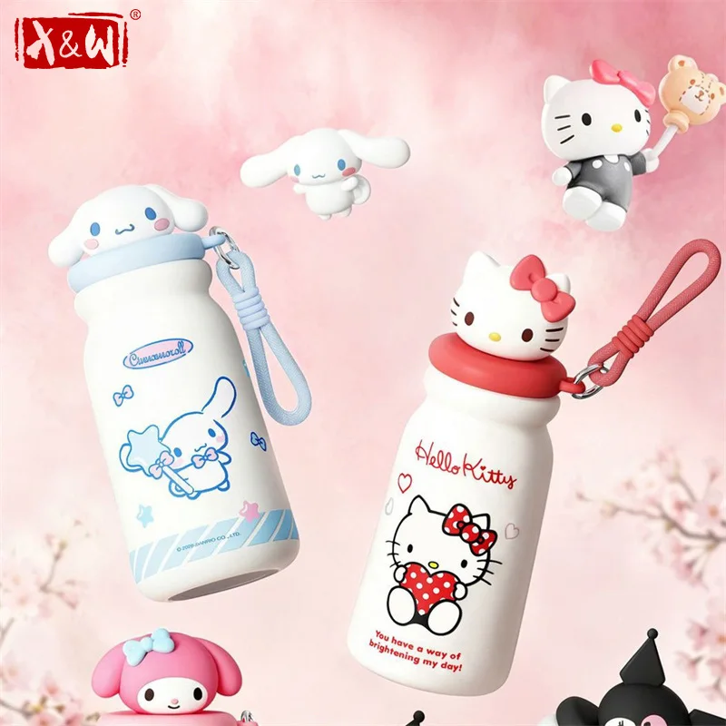 X&W Sanrio Thermos Cup Hello Kitty Kuromi Stainless steel Insulated Cup With tea strainer Portable Straw Cup For Travel & Sports