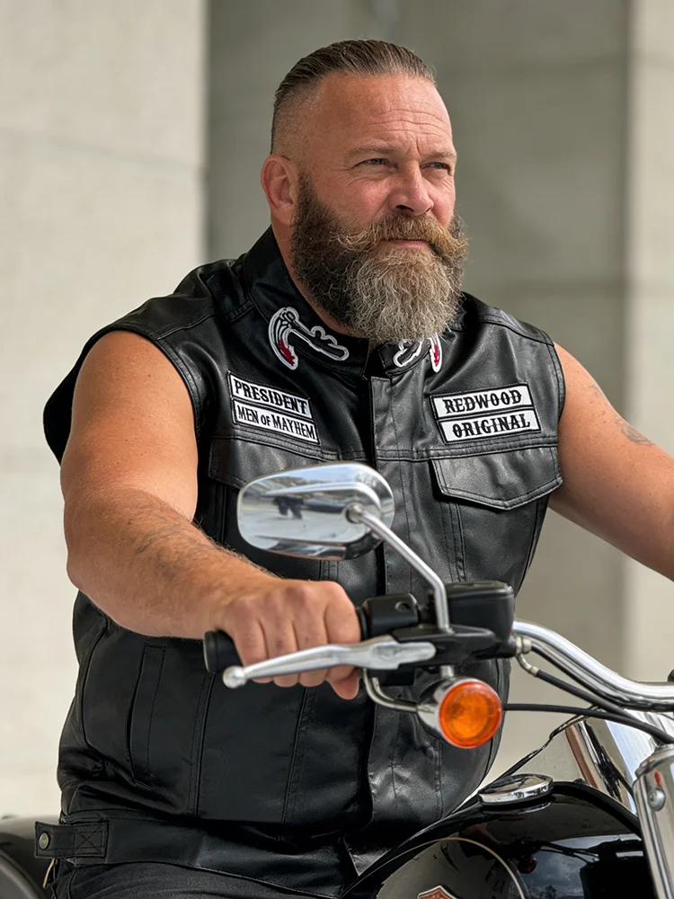 Męskie kurtki motocyklowe wiosenne SOA Punk Retro Czarna Kamizelka Motocyklowa Sons Anarchy Skórzana Kurtka Moto Bez Rękawów — 2