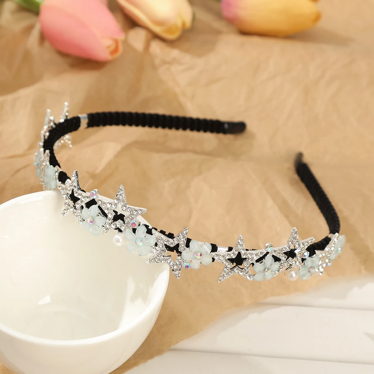 

Повязка на голову со стразами и звездами для женщин, свадебные исходящие повязки на голову, ободок, обруч на голову, женские нескользящие ленты для волос, аксессуары для волос