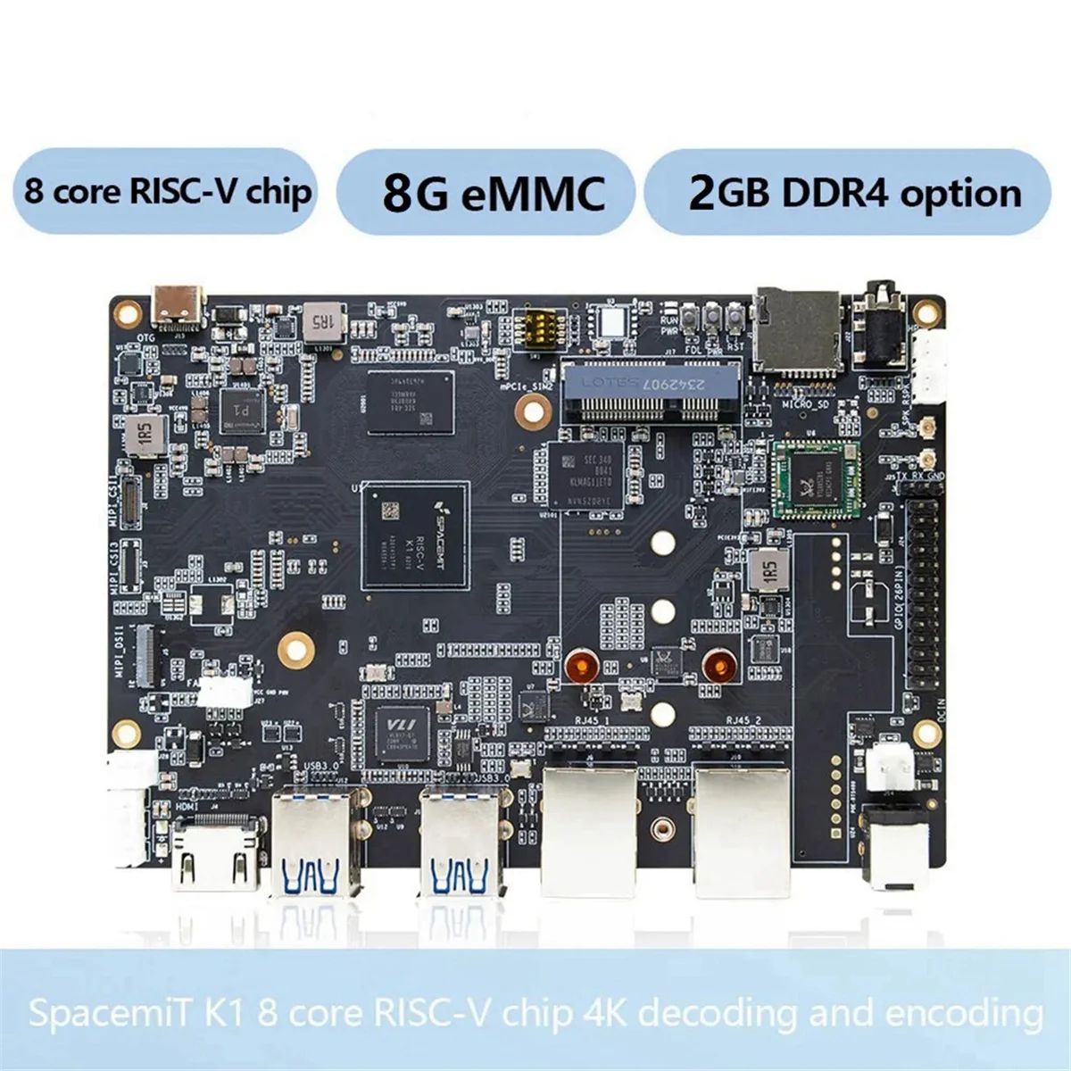 AT87-For Bananapi BPI-F3 Development Board+Case SpacemiT K1 8Core RISC-V 2G LPDDR4 8G EMMC 2.4G/5G WiFi BT4.2 Motherboard