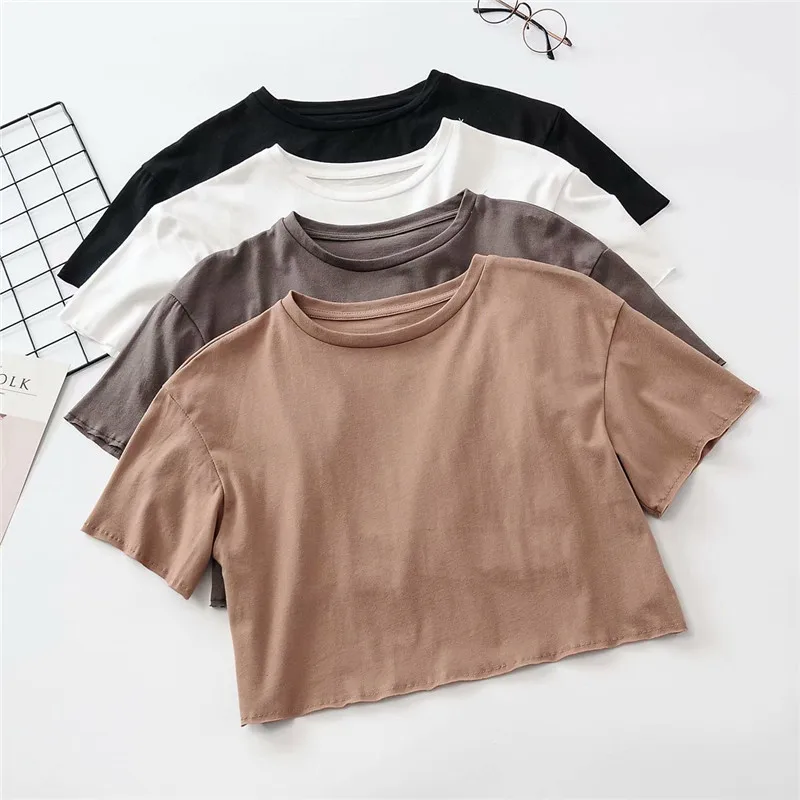 Retro okrągły T-shirt damski Ne ort Sve, bawełniany, jednolity kolor, styl uliczny, letni top, luźny krój, uniwersalny, podstawowy t-shirt