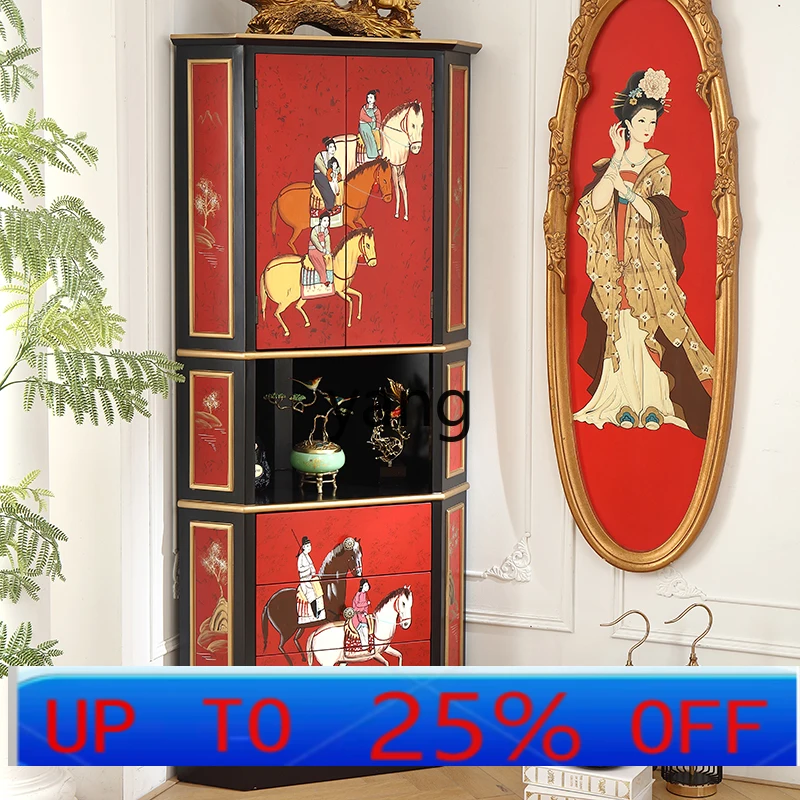 

LH New Chinese French Solid Wood Red Corner Shelf Living Room Corner Corner Cabinet