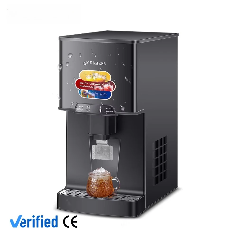 High Output 120KG/24h Pebble Ice Machine Commercial Chewable Ice Maker for Home Shop Push the Cup and Serve the Ice