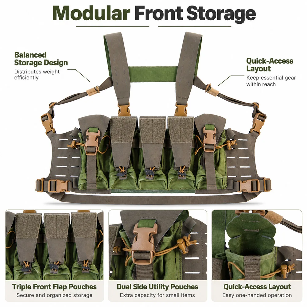 Tactical Modular Chest Rig Laser Cut MOLLE Quick Release Vest with Magazine Pouches for Airsoft Paintball Training Wargame