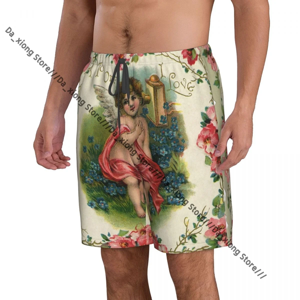 Cherub And Flowers Quick Dry Swimming Shorts For Men Swimwear Swimsuit Trunk Bathing Beach Wear