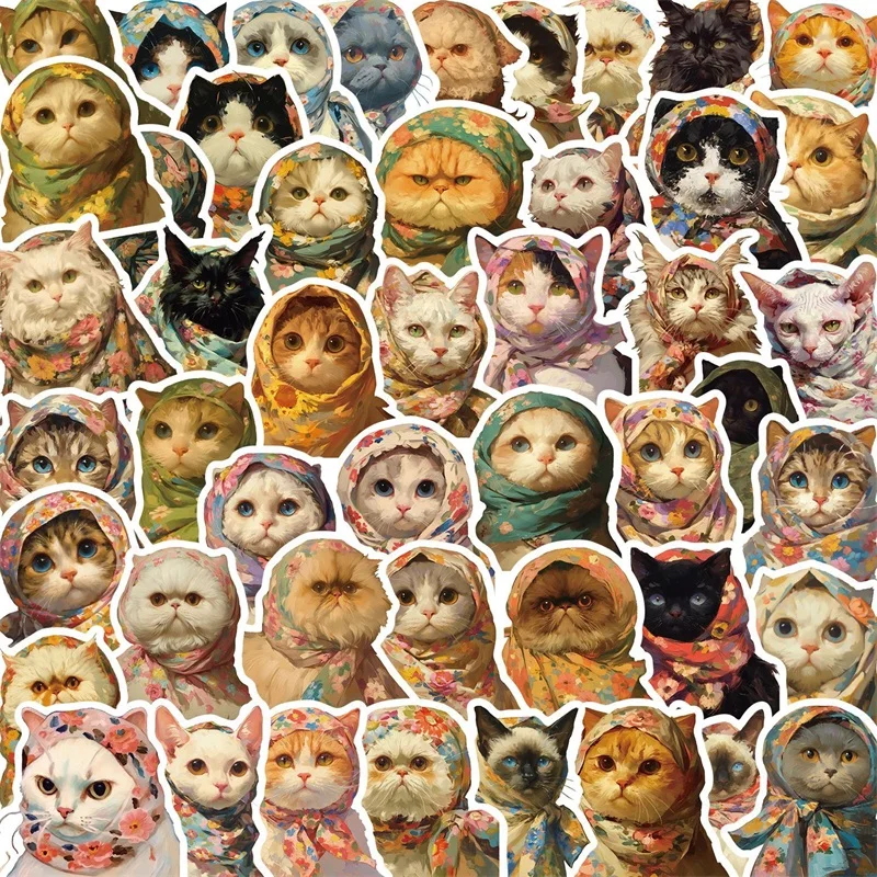 

10/30/50PCS Vintage Cat PVC Sticker Aesthetic Children's Stationery Hand Accounting Decoration Scrapbooking Supplies for Kids