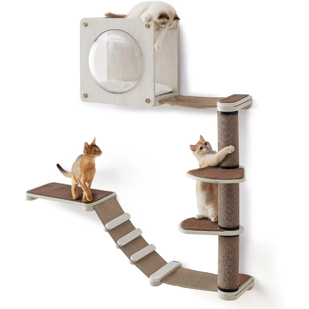 

Set of 5, Cat Wall Shelf, Wall-Mounted Cat Hammock, Scratching Post, Cave, Extremely Quick Assembly, Unlimited Expandability