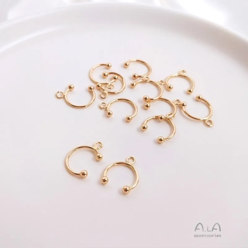 14K Gold Color Ribbon Holes U-shaped C-shaped Ear Clips With Rings Handmade DIY Earrings With Hanging Rings Ear Bone Clips