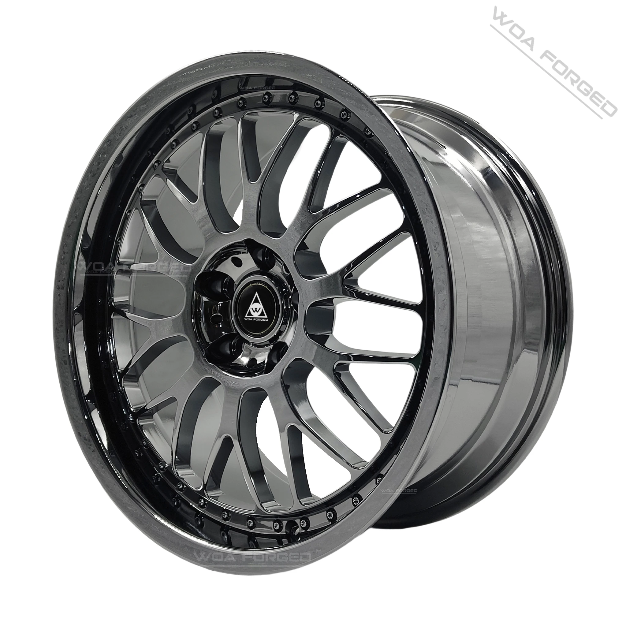 Custom Black Chrome Mirror Polished 2-Piece Forged Wheels Multi-Spoke Deep Concave Alloy Rims for Ferrari 458 488 Tesla Model 3