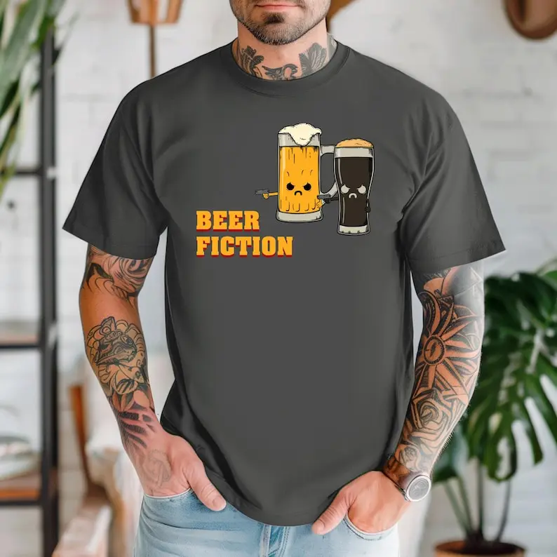 Camiseta de ficción de cerveza de algodón de manga corta con gráfico de verano, camiseta con cuello redondo, artesanía de cerveza, cultura Pop, regalo, ropa informal divertida y transpirable