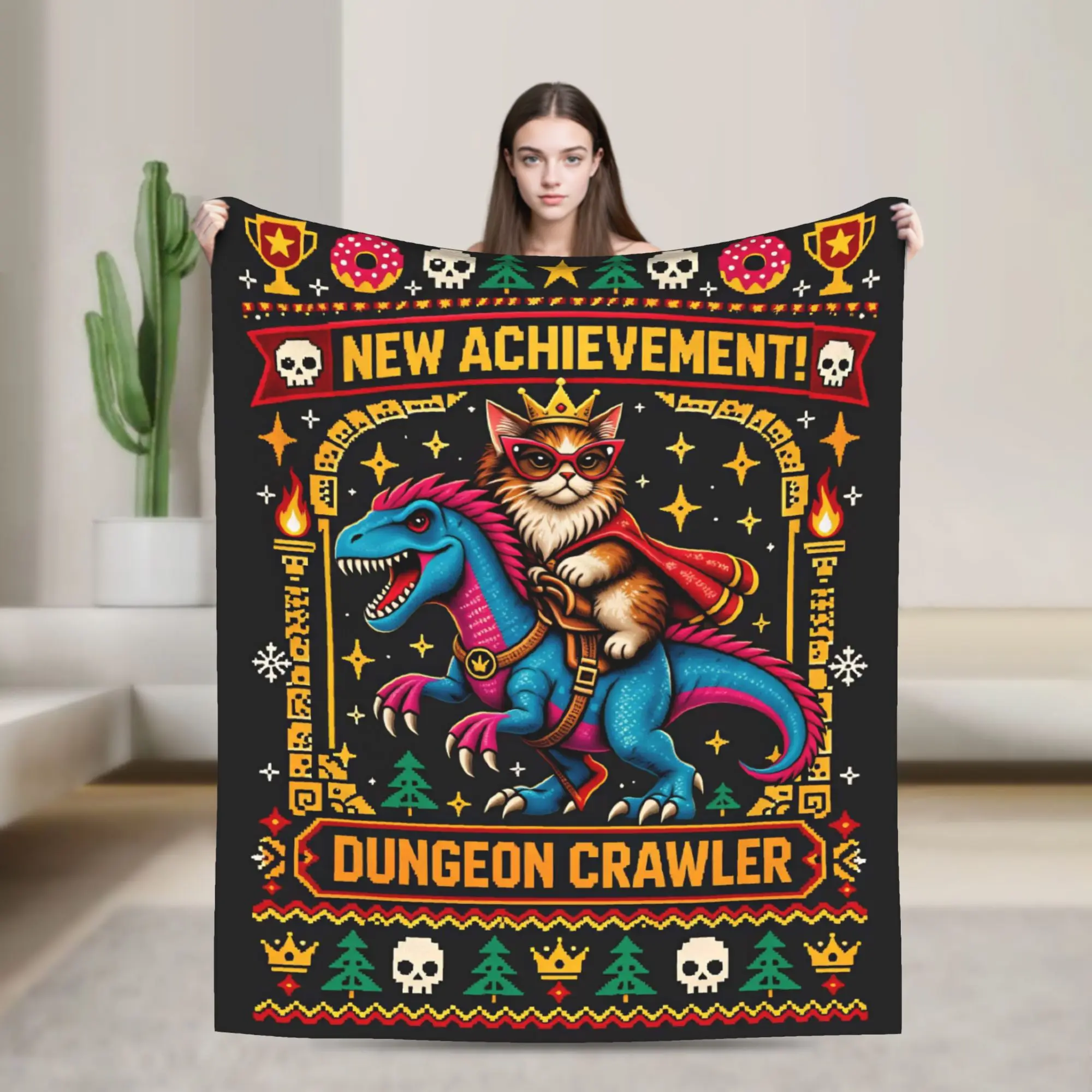 Funny Christmas New Achievement Dungeon Crawler Warm Blanket For Sofa Home  Trend Throw Blanket Winter Travel Flannel Bedspread