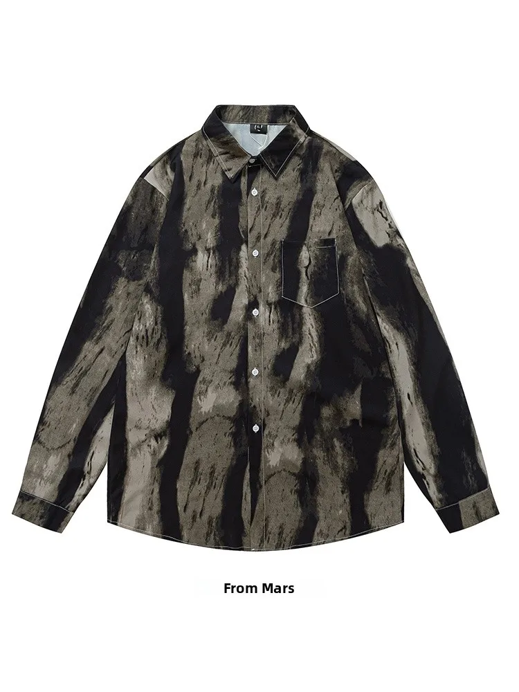 

Loose Long Sve Casual irt Faionable American Brand BF Cool Design ex Retro Pattern Cotton Polyester Autumn irt
