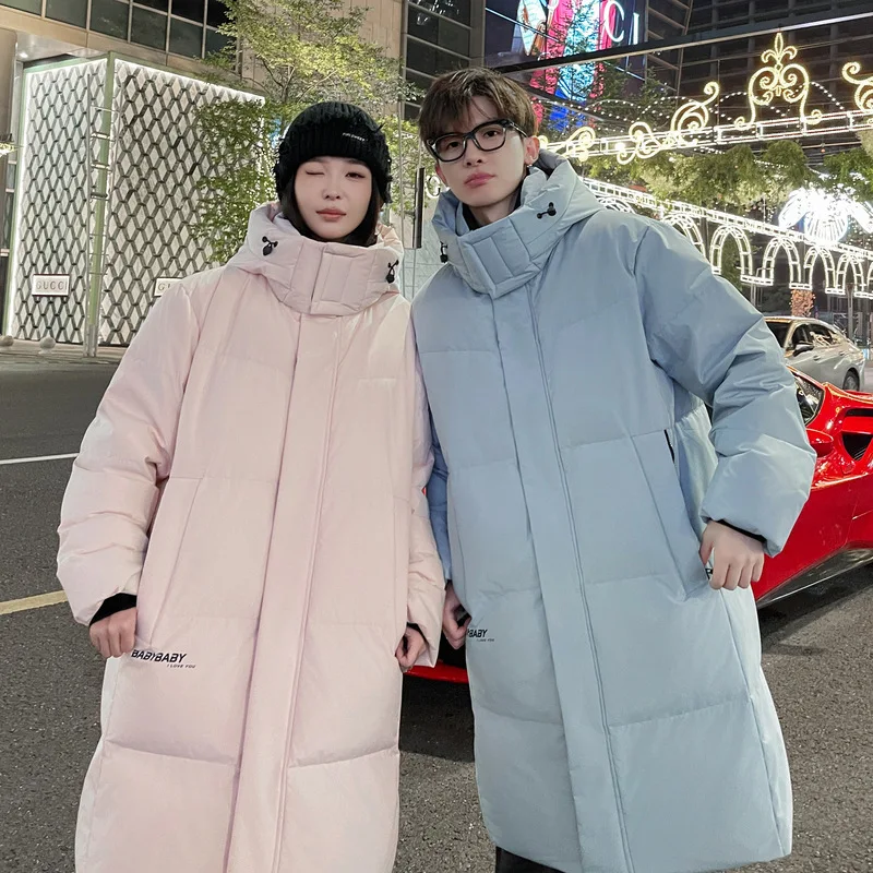 Jaket Bulu Angsa Pria, Jaket Panjang Model Cardigan, Lengan Panjang, Kancing Tertutup, Kantong, Kasual Musim Dingin 2025, Berkerudung