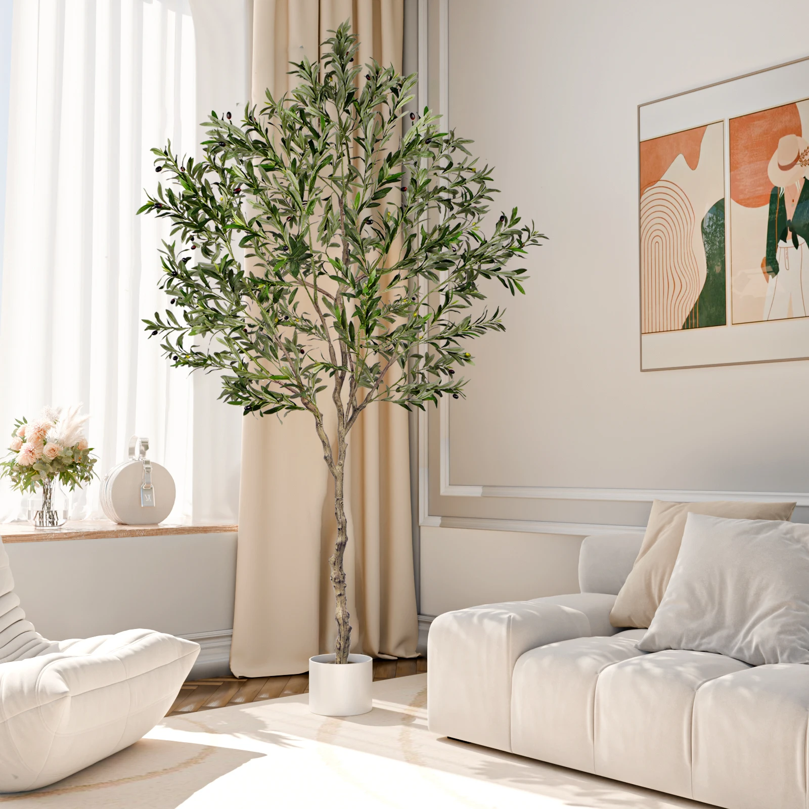 Olivo Artificial, planta alta de seda sintética para decoración del hogar y la Oficina, árbol en maceta realista falso para interiores y exteriores, 1 paquete