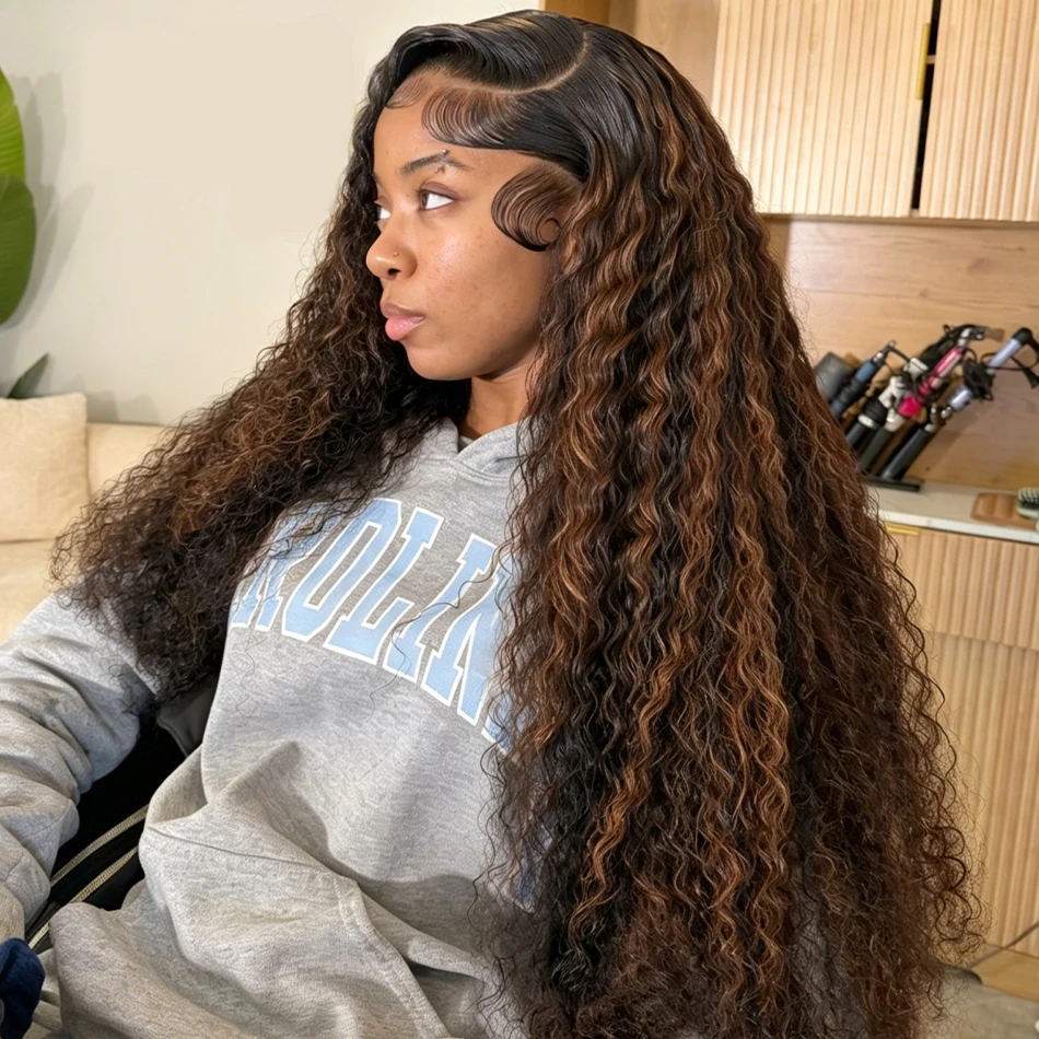 

Deep Wave Curly Human Hair Wig Honey Blonde Highlight Wig Human Hair 13x4 HD Lace Closure Wig 1B/30 Wigs Human Hair For Woman