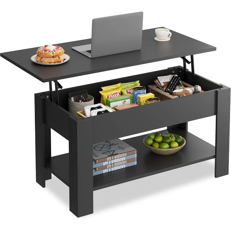 طاولة القهوة WLIVE 39 طاولة القهوة العلوية مع رف تخزين مقصورة مخفية ورفع علوي لغرفة المعيشة المنزلية والمكتب أ #1