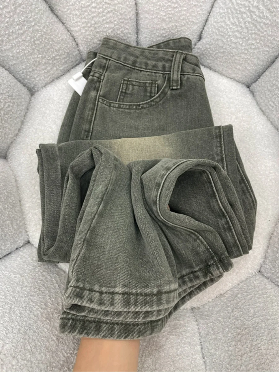 

Джинсы с высокой талией в стиле ретро, женские свободные прямые брюки больших размеров, модные универсальные утягивающие брюки на все сезоны