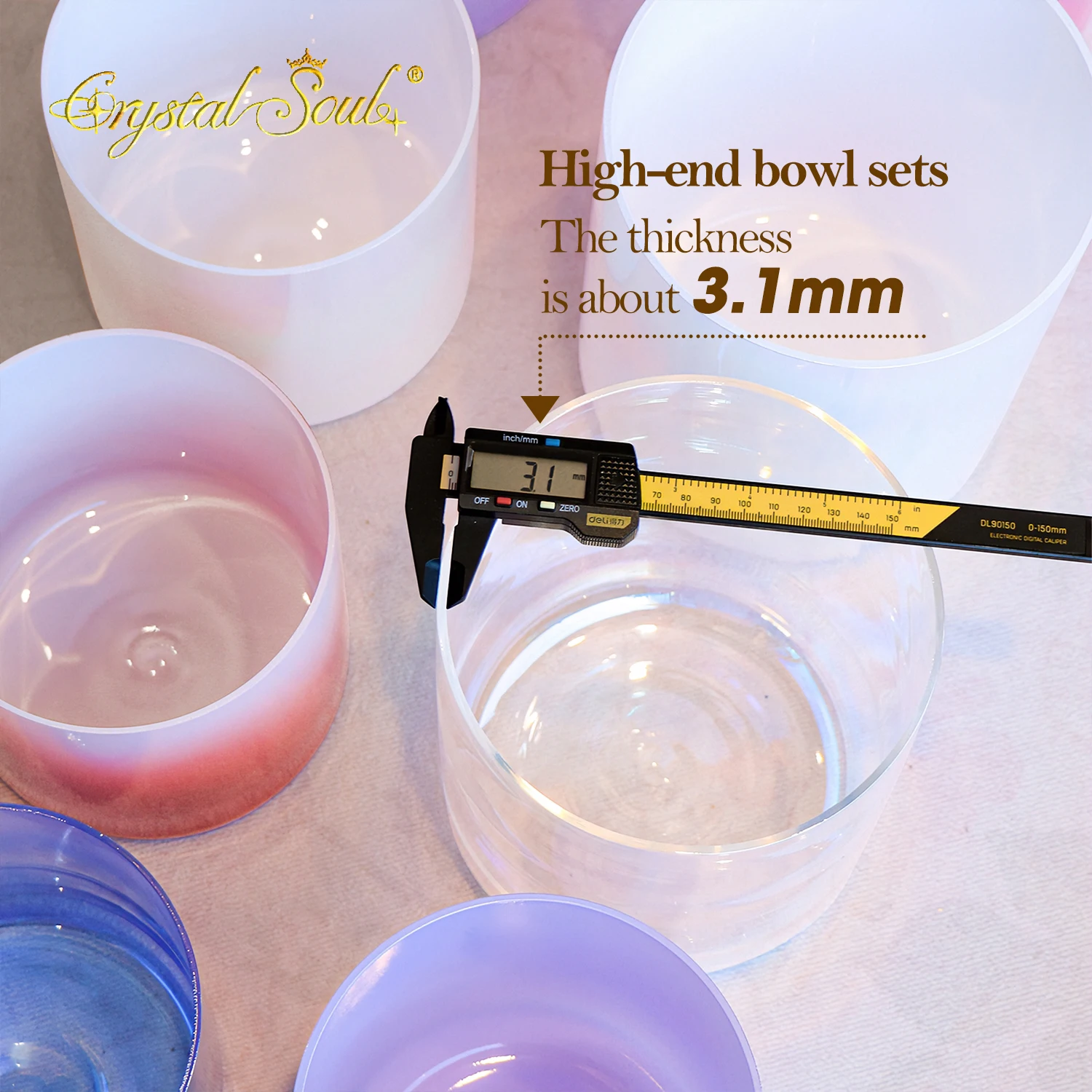 Crystal Soul 2026 High Quality Customized Thickened New 6-8 Inch Crystal Singing Bowl Set 4th Octave