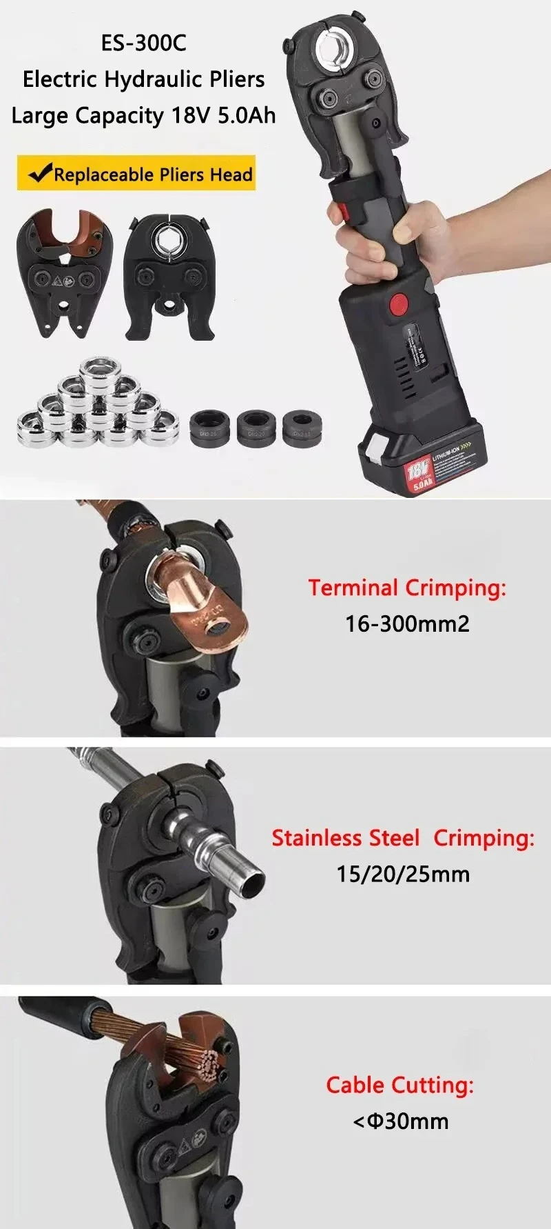 Electric Hydraulic Crimping Tool for Wire Terminal Crimping Stainless Steel Pipe Crimping and Wire Cutting 3 in 1