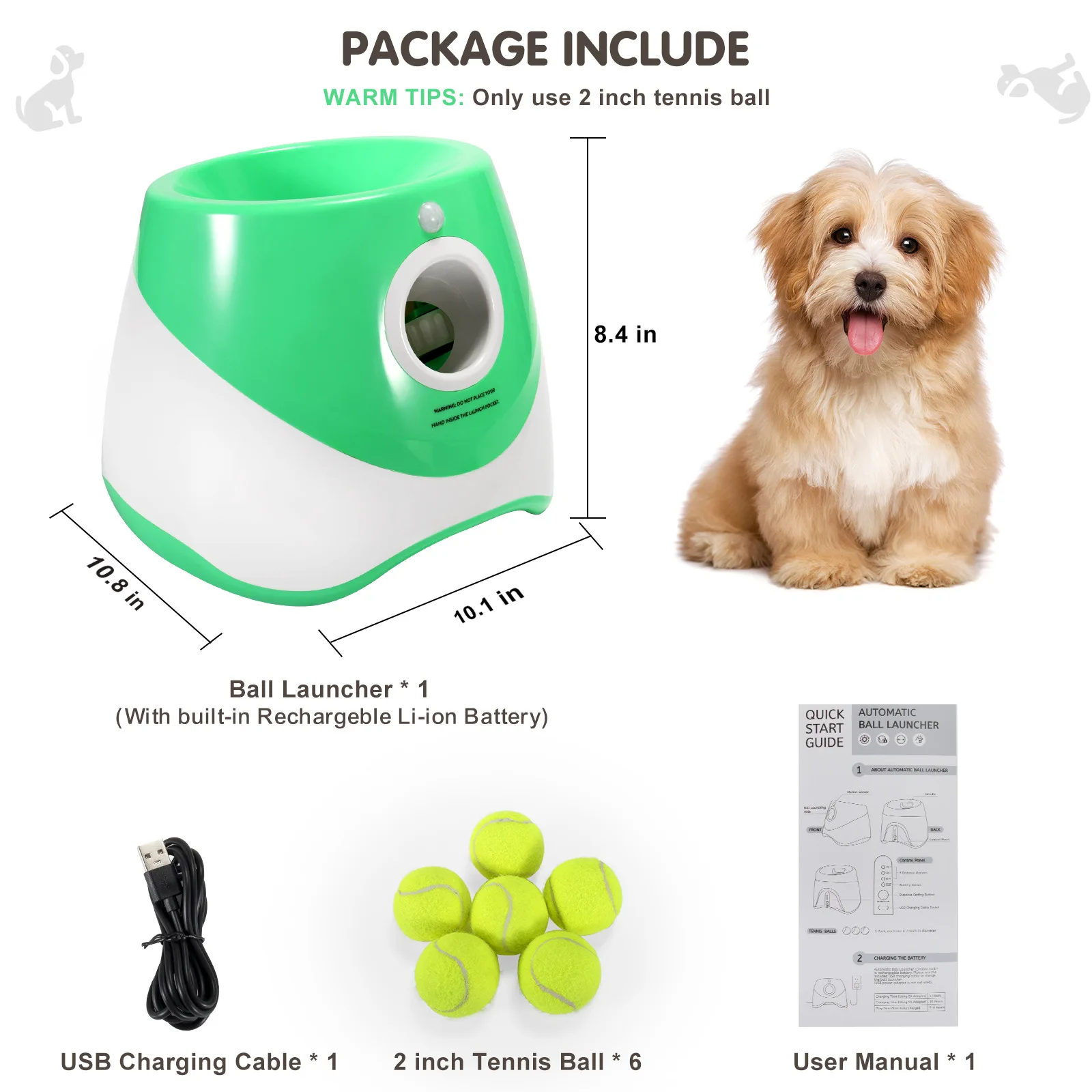 Dog Tennis Launcher Automatic Pet Dogs Chase Toy Mini Tennis Throwing Pinball Machine Fun Interactive Throw Rechargable Catapult