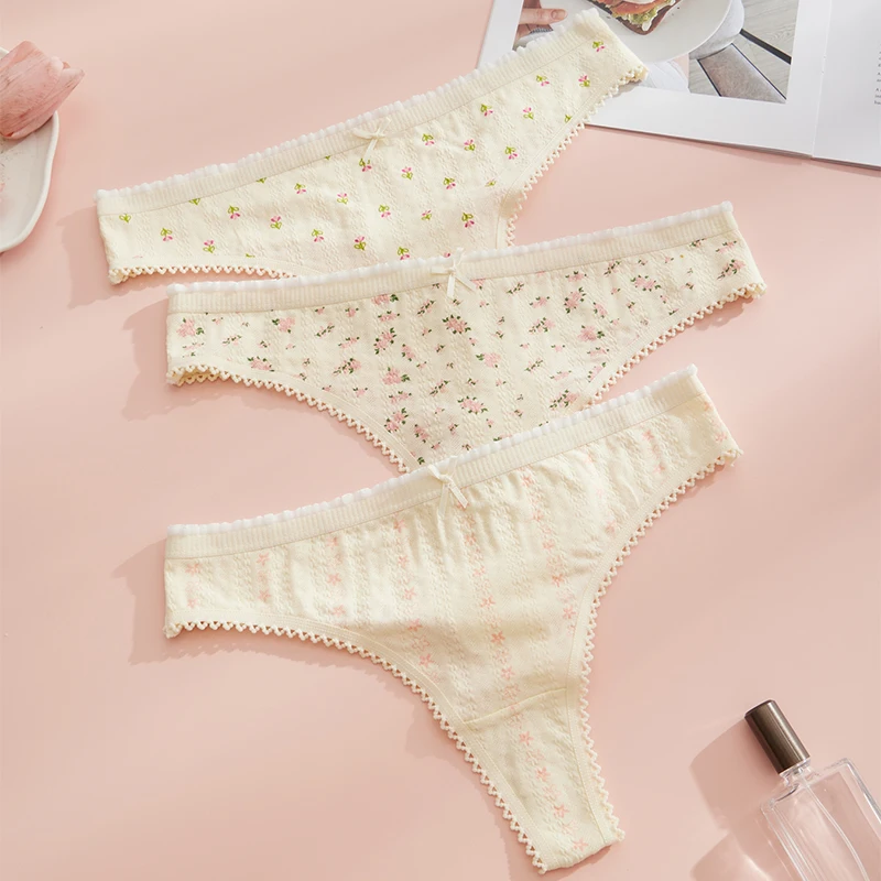 3pcs Fashion Cute Print Panties For Women Thongs Cotton Spring Summer Soft Lingeries Sexy Hot Bow Women'S Thong image 3