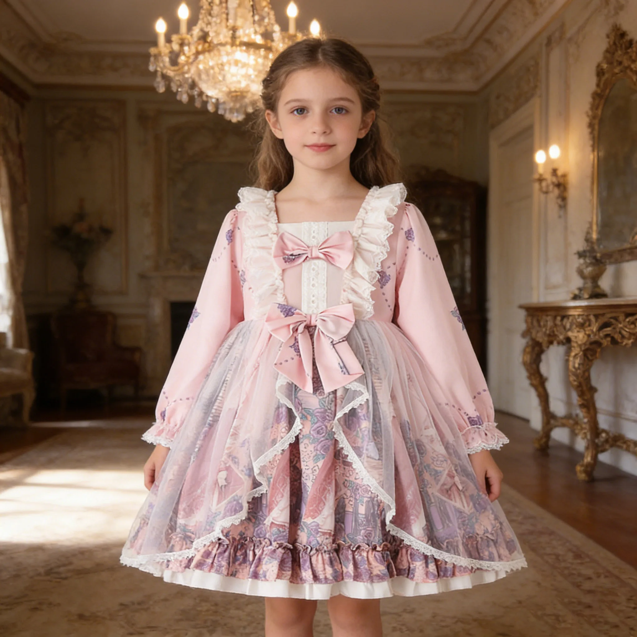 

Lolita Jsk Dress little Girls Tutu Dress Cute Lace Ruffles Flower Wedding Bow Dress Birthday Party Elegant Princess Dress