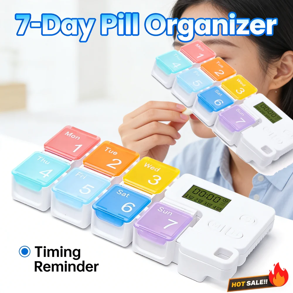 Drug Storage Alarm Box Weekly Pills Drug Container Electronic Medicine Timing Alarm Box Reminder Week Smart Pill Case