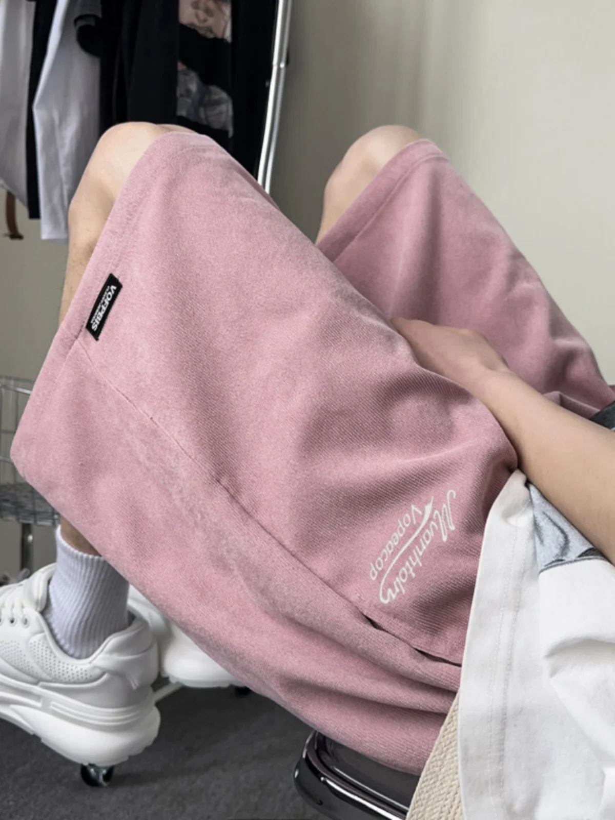 

American Sle Men's Pink orts Casual Summer Outdoor Wear Five-Sixth Pants Trendy Loose Fit Youthful Straight Leg Trousers