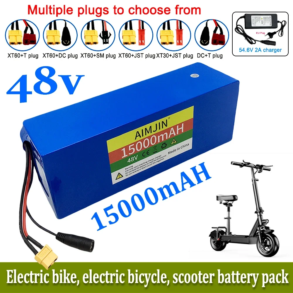 

48V 15000mAh Electric Bike 18650 Lithium Battery 13S4P 500W Scooter Battery Pack Electric Bike Battery+54.6V 2A Charger
