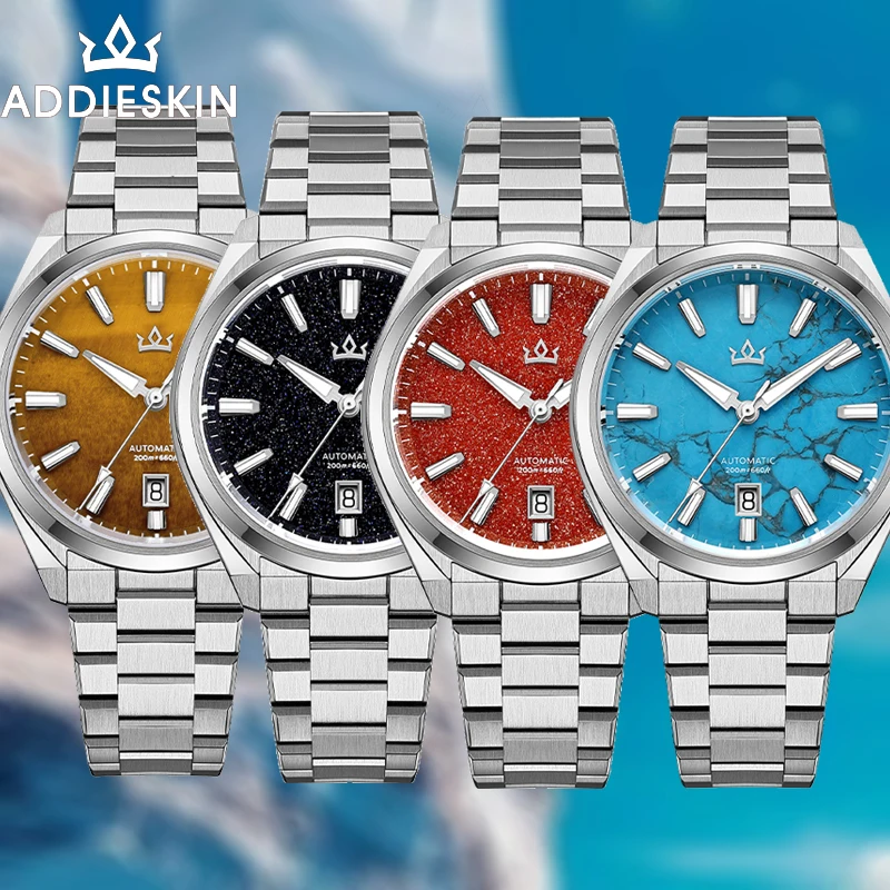 AddiesKin Luxury Automatic Watch for Men Miyota 9015 Sapphire Crystal 200M Waterproof Stainless Steel Natural Stone Dial 40mm