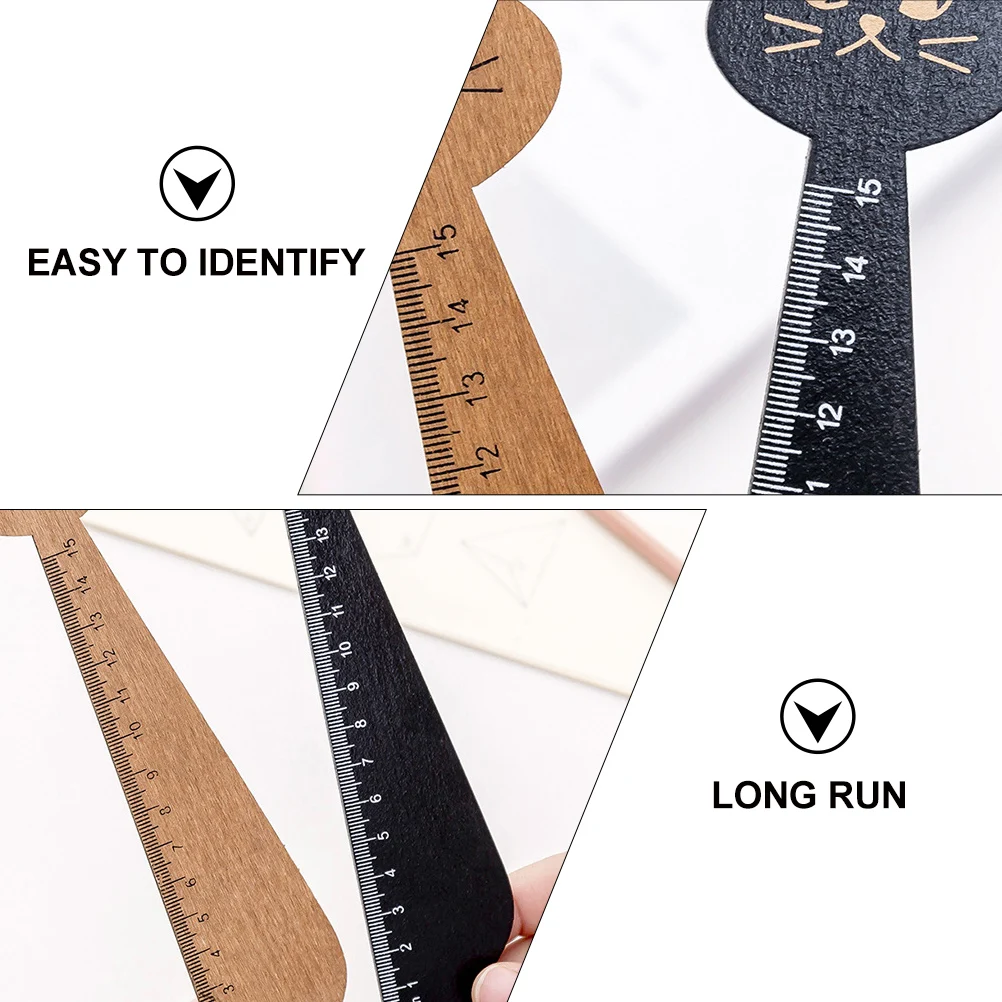

6 Pcs Kitten Cat Shape Solid Wood Ruler Office Stationery Wooden Kawaii School Supplies