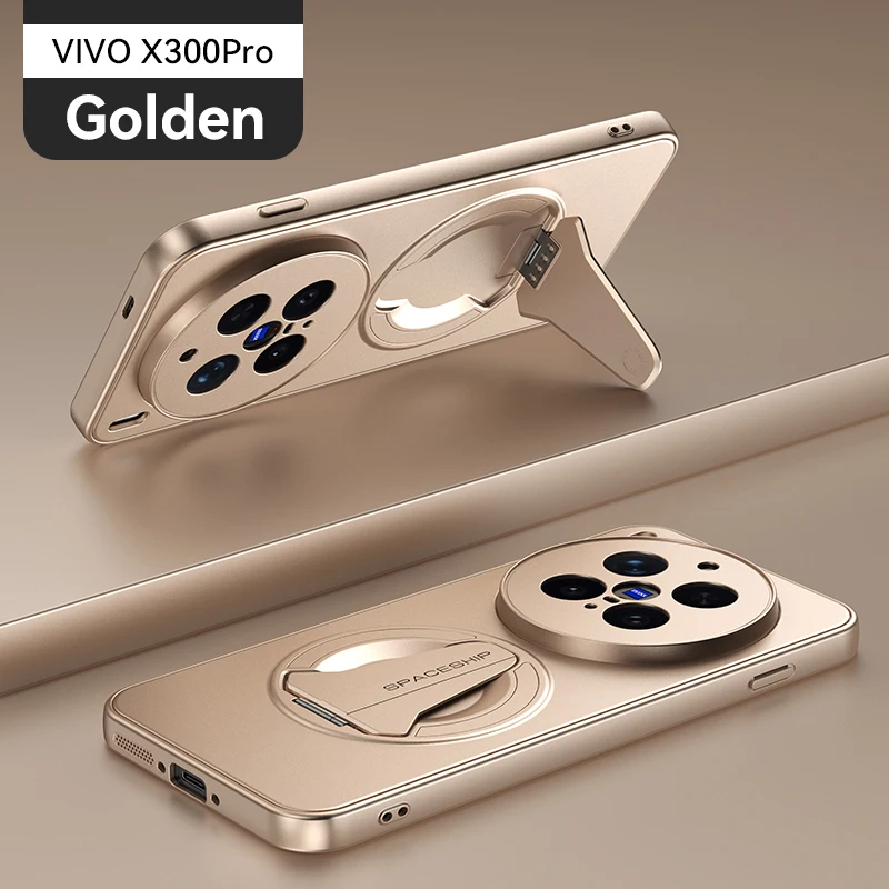 

Fashion Solid Color Phone Case For VIVO X300 Pro Magnetic Holder PC Hard Shell Protective Shockproof Back Cover