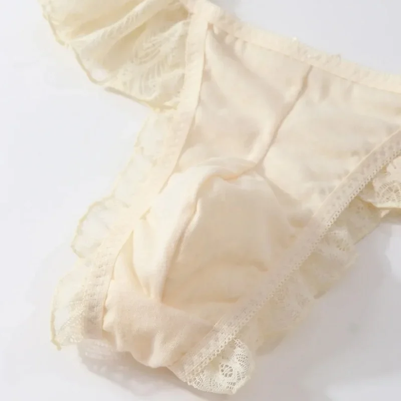 Man Sexy Lace Briefs Sissy Bow Low Waisted Thong G-string T-back Underwear Couple Pantie CD Club Dance FKK Private Party BF