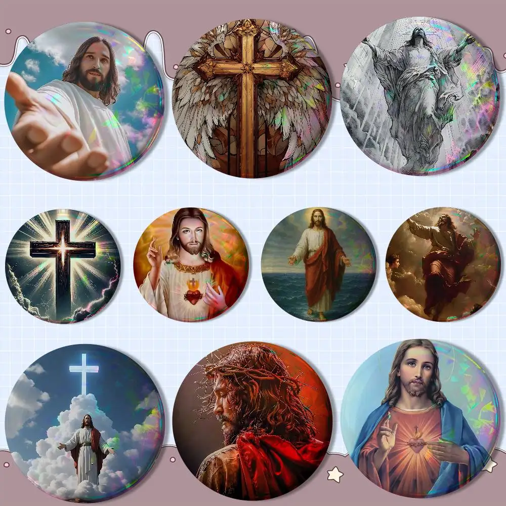 

Dear Savior Jesus Belief Laser reflective round badges pins bag clothing decorations collectibles gifts for friends