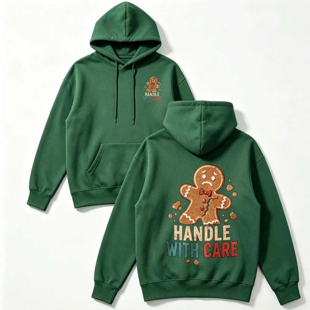 Sweet Until I Crack Gingerbread Hoodie Unisex Christmas Cookie Handle with Care Graphic Pullover Hooded Sweatshirt for Men Women