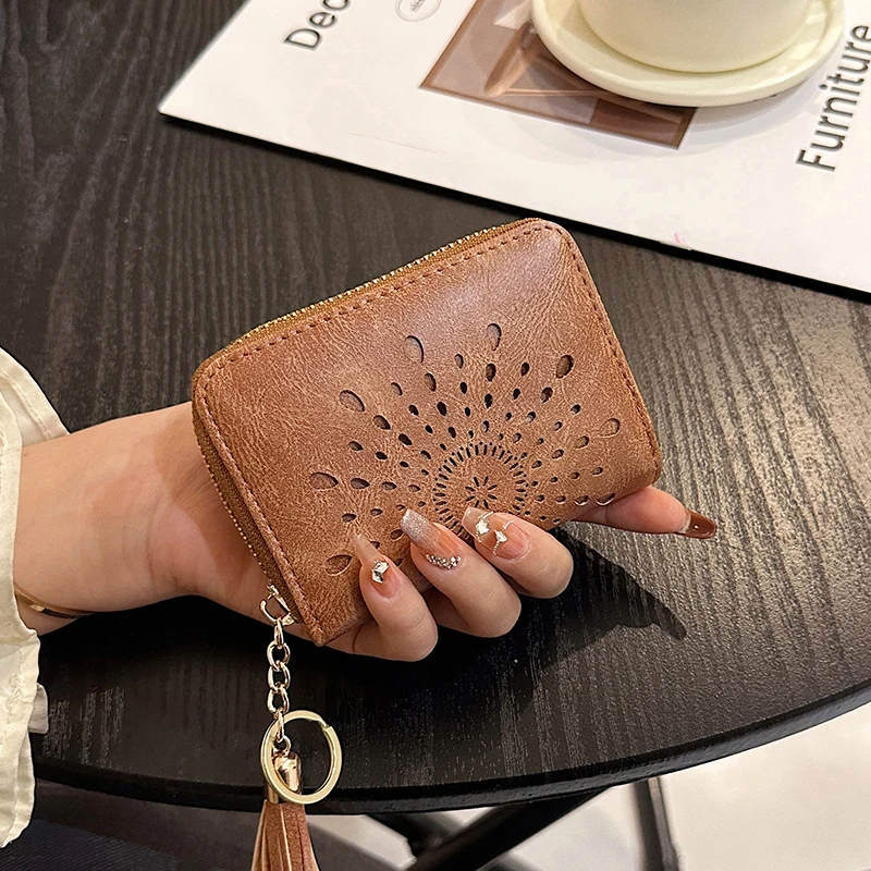 Fringe Decorative Women\'s Card Bag 2023 New PU Hollow Design Wallet