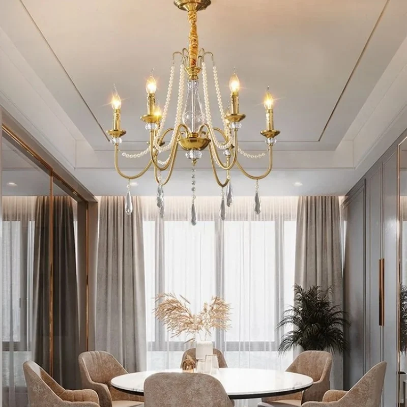 

French Style K9 Crystal Chandelier Foe Kitchen Island Restaurant Board Living Room E14 Pendant Lamp Indoor Lighting Fixture