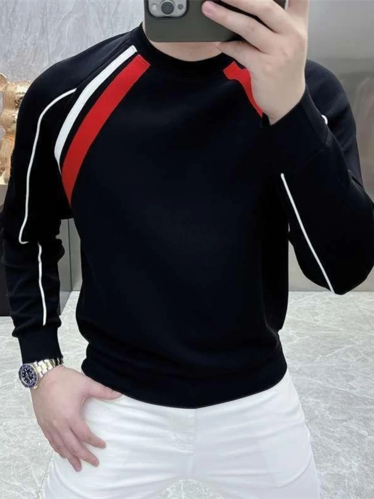 

Модная мужская толстовка с длинными рукавами и цветными вставками, осенняя, трендовая, брендовая, универсальная, молодежная, приталенная, повседневная, удобная, стильная.