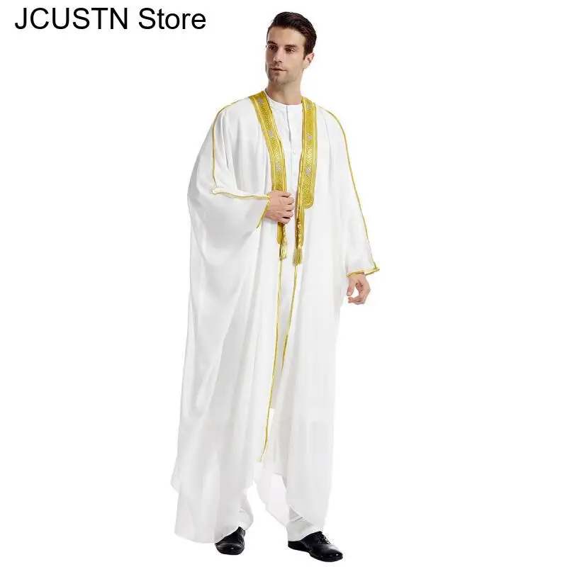Eid Muslim Men Jubba Thobe Mens Cardigan Robe Bigsize Long Dress Islamic Ramadan Kimono Saudi Arabic Musulman Caftan Dubai