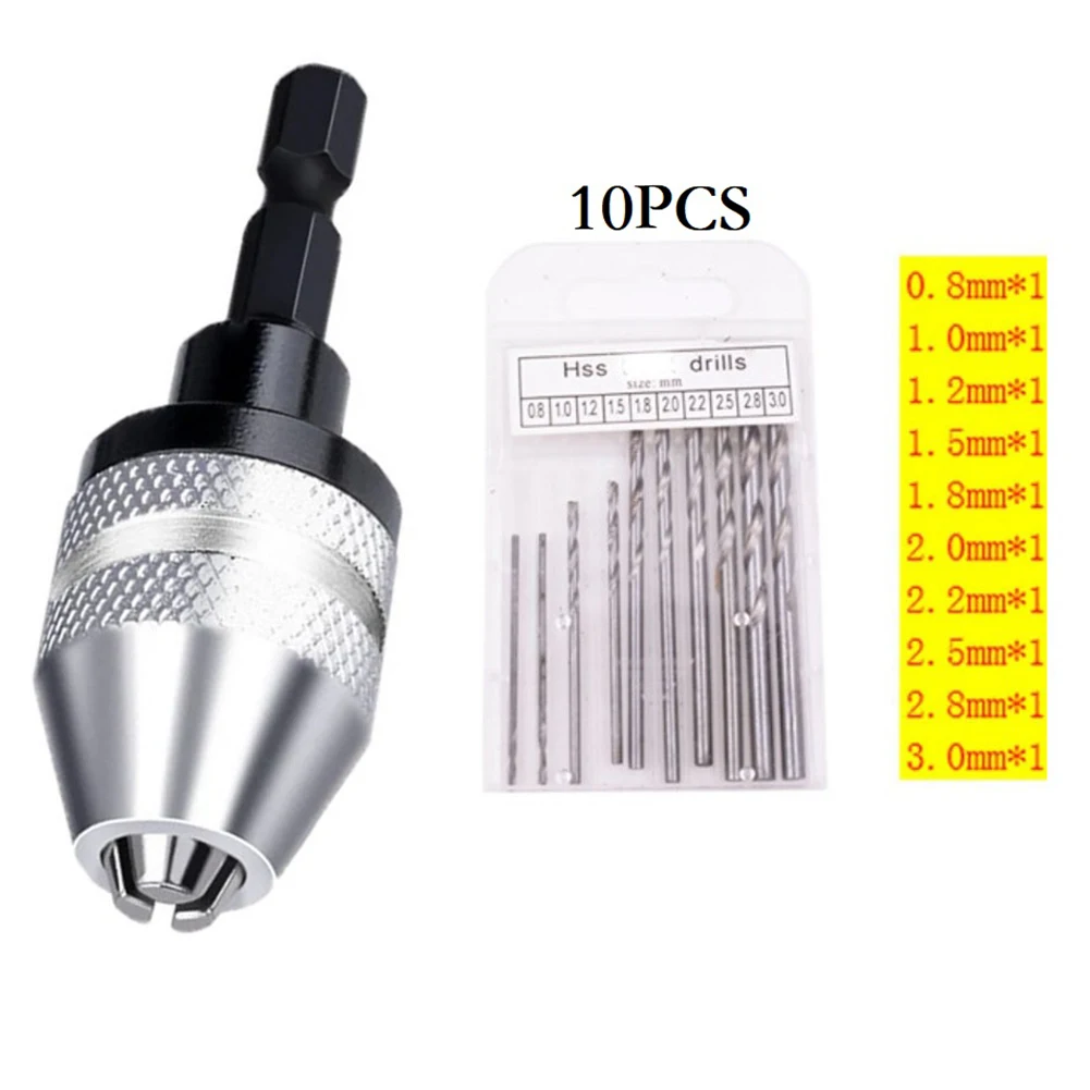 1set Drill Chuck 0.3-3.6mm Keyless Chuck Conversion Tools 1/4 Inch Hex Shank Screwdriver Quick Change Adapter Drill Bit Kit