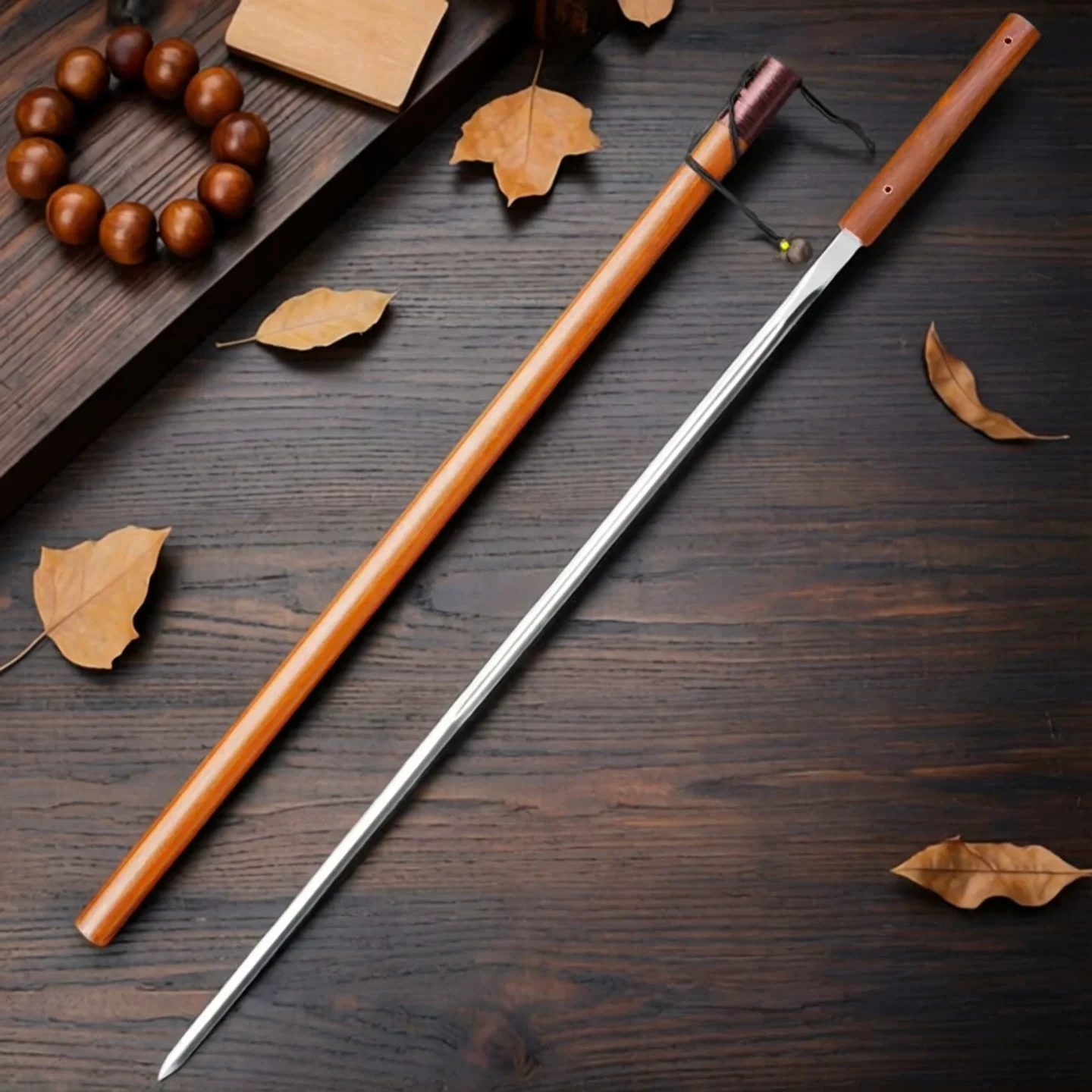 Ornamental Slender Hidden Stick Sword Manganese Steel Ultra Thin Blade Solid Natural Wood Handle Scabbard Free Black Sword Stand