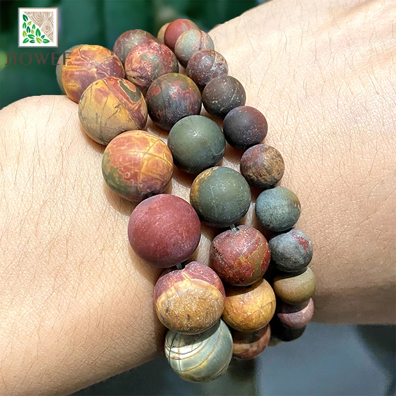 Natural Stone Matte Picasso Jaspers Loose Round Beads for Jewelry Making Diy Bracelet Accessories 15\