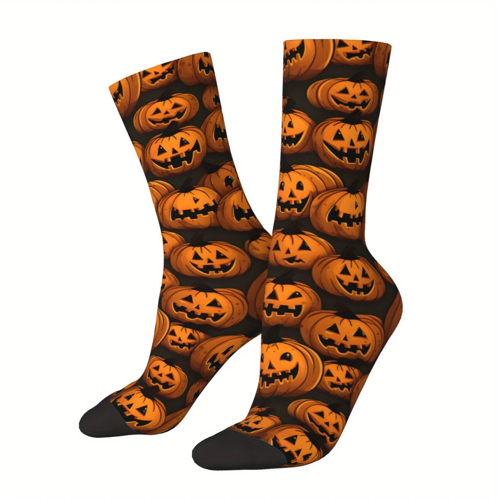 1 Pair Hip Hop Retro Halloween Jack-O-Lantern Pattern Crazy Men'S Compression Socks Unisex Harajuku Seamless Printed