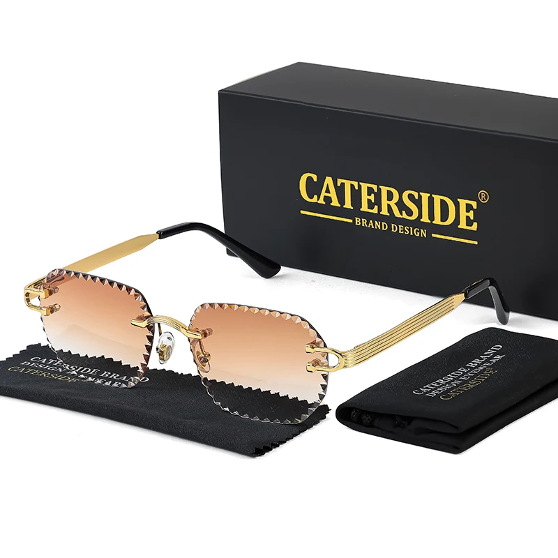 CATERSIDE Neue randlose Sonnenbrille für Herren, quadratisch, modisch, mit geschliffenen Gläsern, Markendesign, Sonnenbrille für Damen, Party, Festival, Brillengeschenk – Detail 11