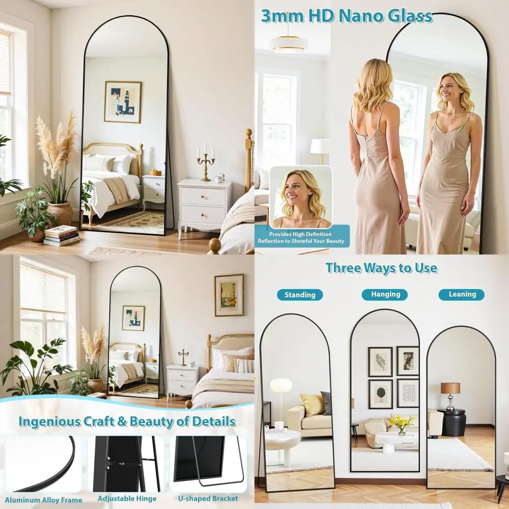 Espelho de chão autônomo de grandes dimensões, espelho de comprimento total 71 x 26 com opção de suspensão para reflexão de corpo inteiro