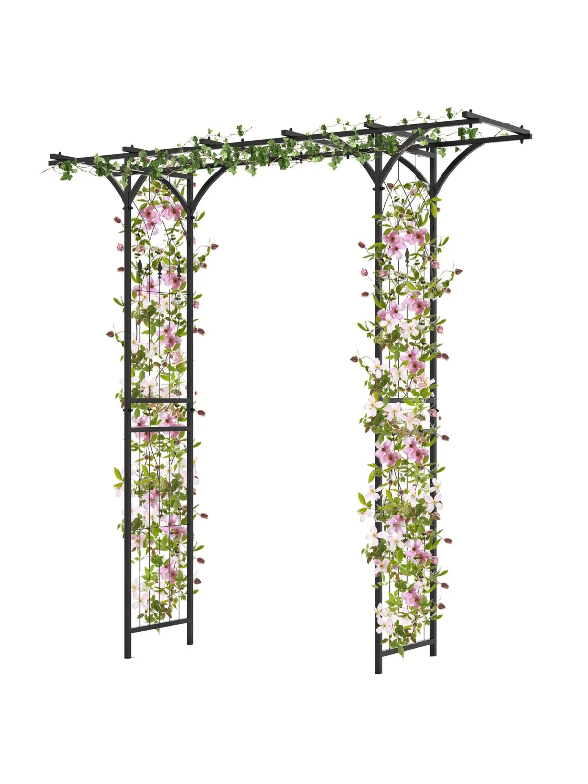 

6.8 FT Flat Top Garden Arch w/ Trellises & Extended Roof for Climbing Plants