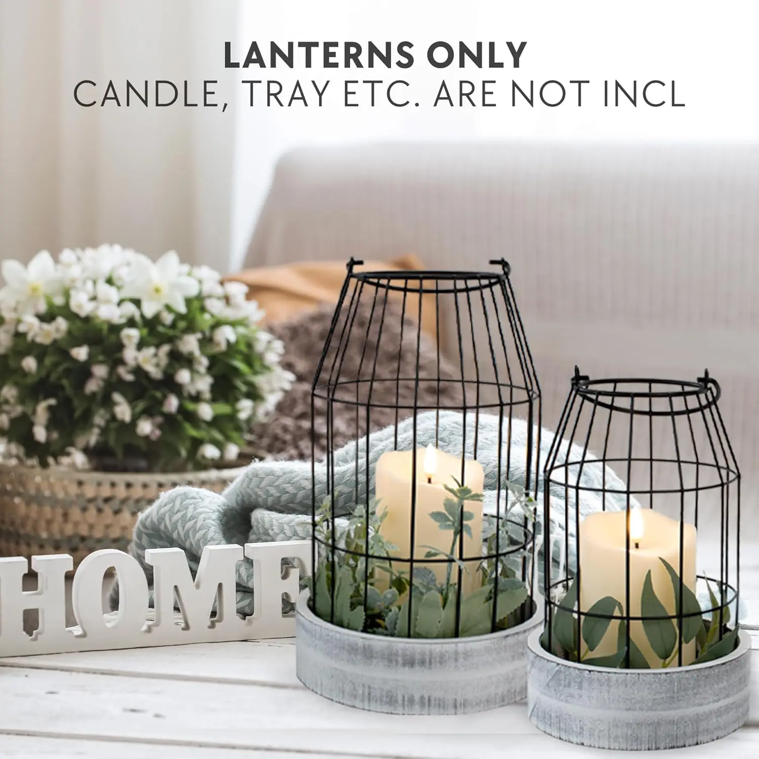 Rustic Farmhouse Lantern Decor Set of 2 - Stylish Decorative Lanterns for Your Living Room, Fireplace Mantle Dining Table -New
