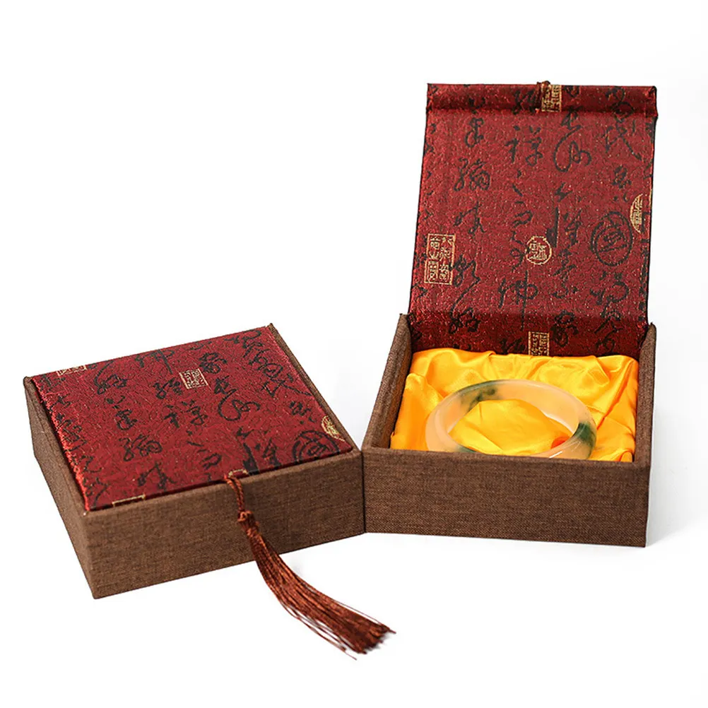 1Pcs Premium Chinese Retro Gift Box Red Tassel Design Smooth Surface Jewelry Packaging Box for Buddhist Beads Bracelets Elegant